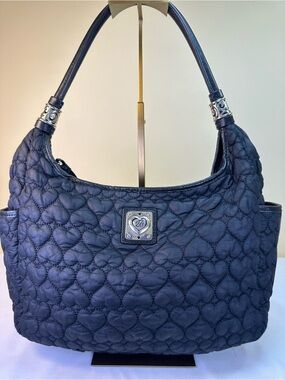Brighton Kami hobo heart to heart quilted design nylon leather trim SHW